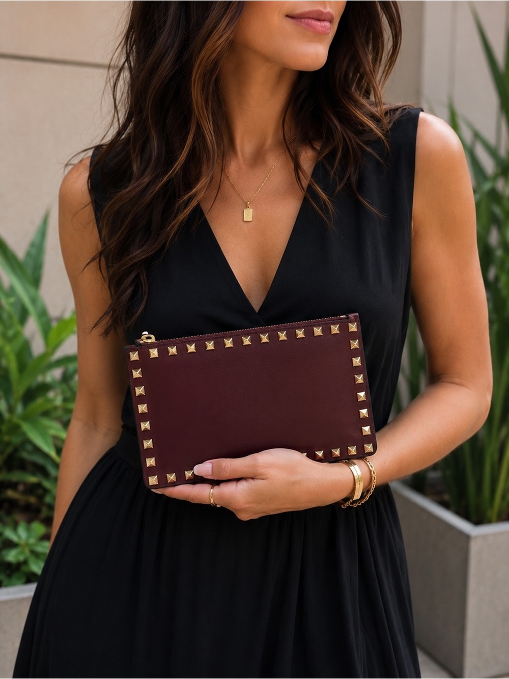 Authentic Valentino Garavani Rockstud Leather Clutch with certificate